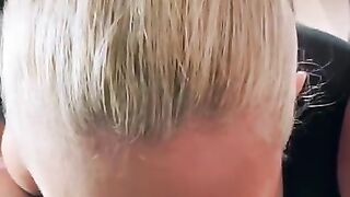 Milf sucks and swallow in POV in catsuit