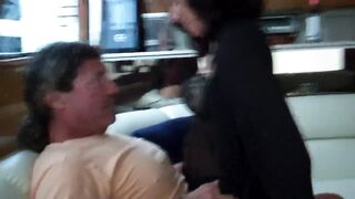 Slut Wife Sucks Captain's Dick. see the Guys outside the Smoked Glass.