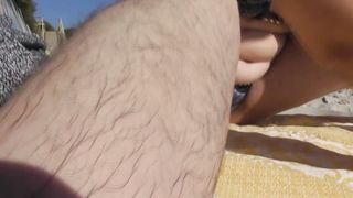 Hairy mature in bikini on the beach