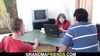 Very old Office Granny Gets used by two Men