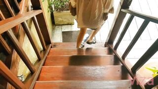 Sex Vlog, Thailand Floating Market with Beautiful Big Boobs Girl & Hard Sex in Front of Room