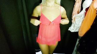 Hidden Locker Room Camera, Sexy Blonde trying on Negligees
