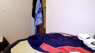 young boy in shiny leotard show and cum