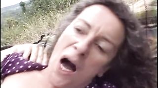 Hairy mature bitch fucked outside