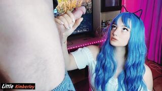 Prone Bone Fuck and Creampie for Cute Teen with Blue Hair