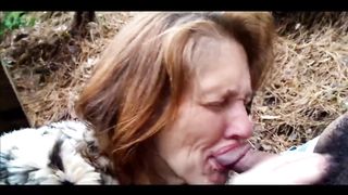 Toothless Mature Whore Fucked in Forest