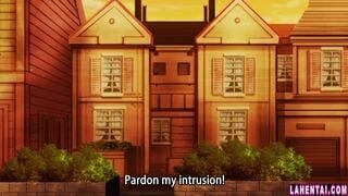 Big titted hentai waitress rides hard cock