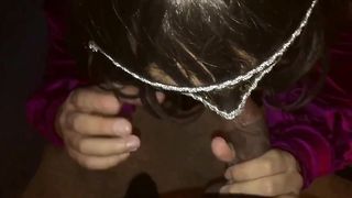Crossdresser slut sucking black cock POV