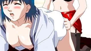 Hentai lesbian with black strap on penetratio