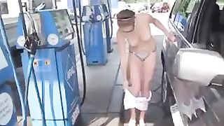 Naked gas station babe