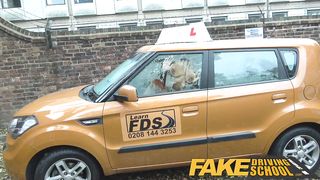 Fake Driving School ebony learner with big tits is worst driver yet