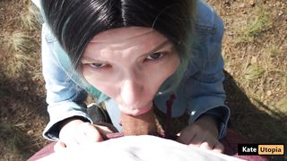 Halloween Elf. Risky Sex in the Forest - almost Caught