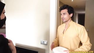 Muslim stepsister in hijab sucks cock, fucks and swallows cum of stepbrother