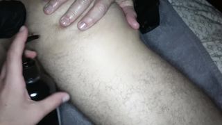 Two girls fist and stretch a guys ass with a tunnel plug and speculum
