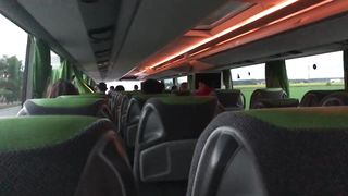 Angel Emily public blowjob and fuck in the bus with creampie