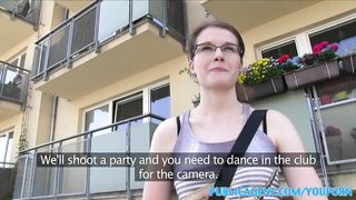 PublicAgent Hot glasses babe fucks in public bathroom