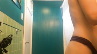 SISTER hidden cam after shower - lotion - Perfect Tits