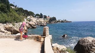 NO PANTIES under Dress & masturbation on PUBLIC trail