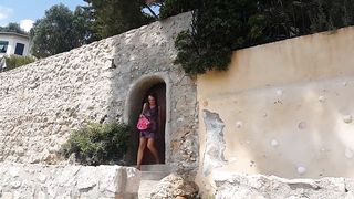 NO PANTIES under Dress & masturbation on PUBLIC trail