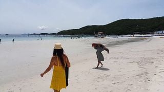 UP Yellow DRESS r NO PANTIES on Public Tropical Beach