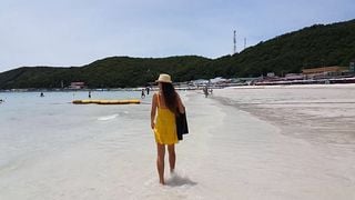 UP Yellow DRESS r NO PANTIES on Public Tropical Beach