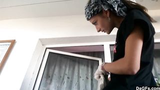 Amateur GF Undressing While Cleaning