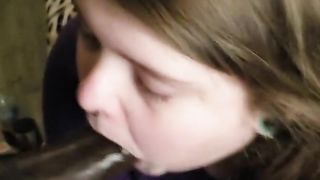 Pretty TEEN with a HUGE ASS Sucks Big Black Dick - Stares Passionately Throat Fuck