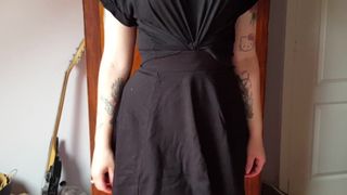 Inked Goth Emo girl flashes her purple panties