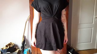 Inked Goth Emo girl flashes her purple panties