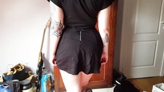 Inked Goth Emo girl flashes her purple panties