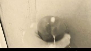 homemade gloryhole handjob with big cumshot