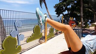 Open Air GYM Risky Public Flashing # "Magic sport panties" in action