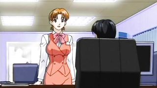 Office girl squeezes cock between anime boobs
