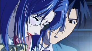 Office girl squeezes cock between anime boobs