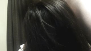 Cock worshiping Asian chokes and spits on big dick