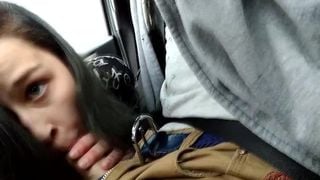 Highway Head - little horny Cocksucker gives Blowjob in Car while driving