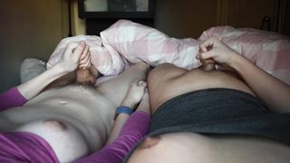 Married Transgirl Couple Hold Hands Whilst Cumming