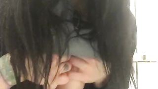 Playing with my nipples at work