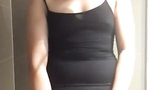 Young Asian Tranny jerking off in shower and big load of cum shot