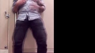 Bear Jerking Off at Work in Restoom