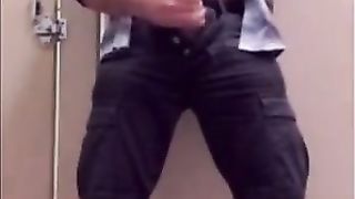 Bear Jerking Off at Work in Restoom