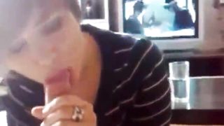 Girl gives blowjob and swallows cumshot