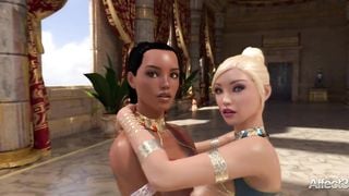 Futanari threesome with blonde and ebony big tits beauties