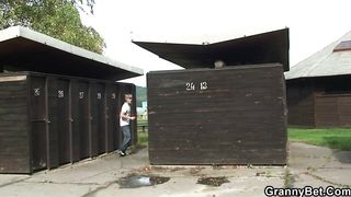 Blonde grandma screwed in public changing room