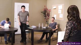 Busty teacher double penetrated at her history class