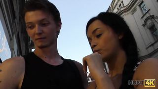 HUNT4K. Dark-haired chick worships dick for good amount of cash