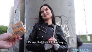 Public Agent Monica Brown has her tight pussy stretched outdoors