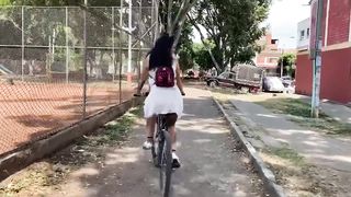How to ride a bike while i fuck my pussy with a dildo.