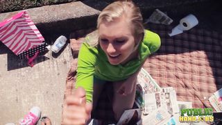 Publichandjobs - Raquel And Jessie Give Handjob To Lucky Guy Behind Dumpster