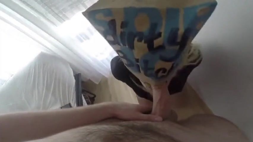 Dirty German girl blowjob with a McDonalds Paper Bag on head